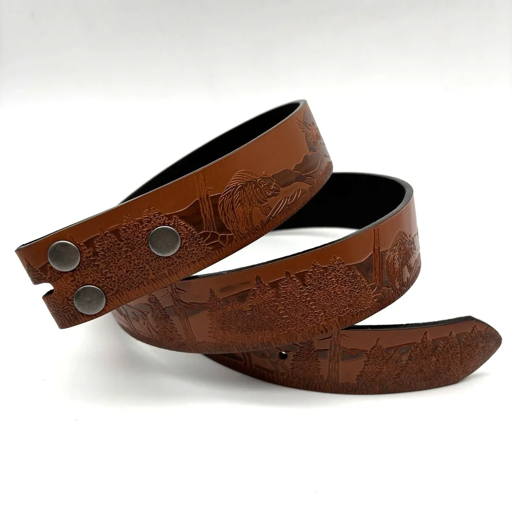 NEW Brown Faux Leather Woodland Animals Scene Tooled Western Belt 31-39